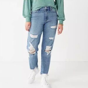 SO goods for life high rise straight distressed jeans medium wash 5 / 27